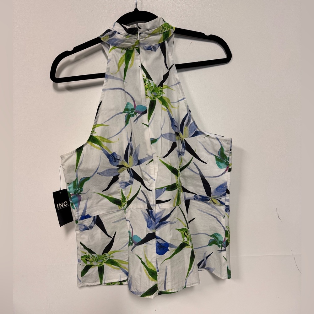 NWT INC International Concepts Floral Print Halterneck Top White & Blue Size 14 - Picture 6 of 6